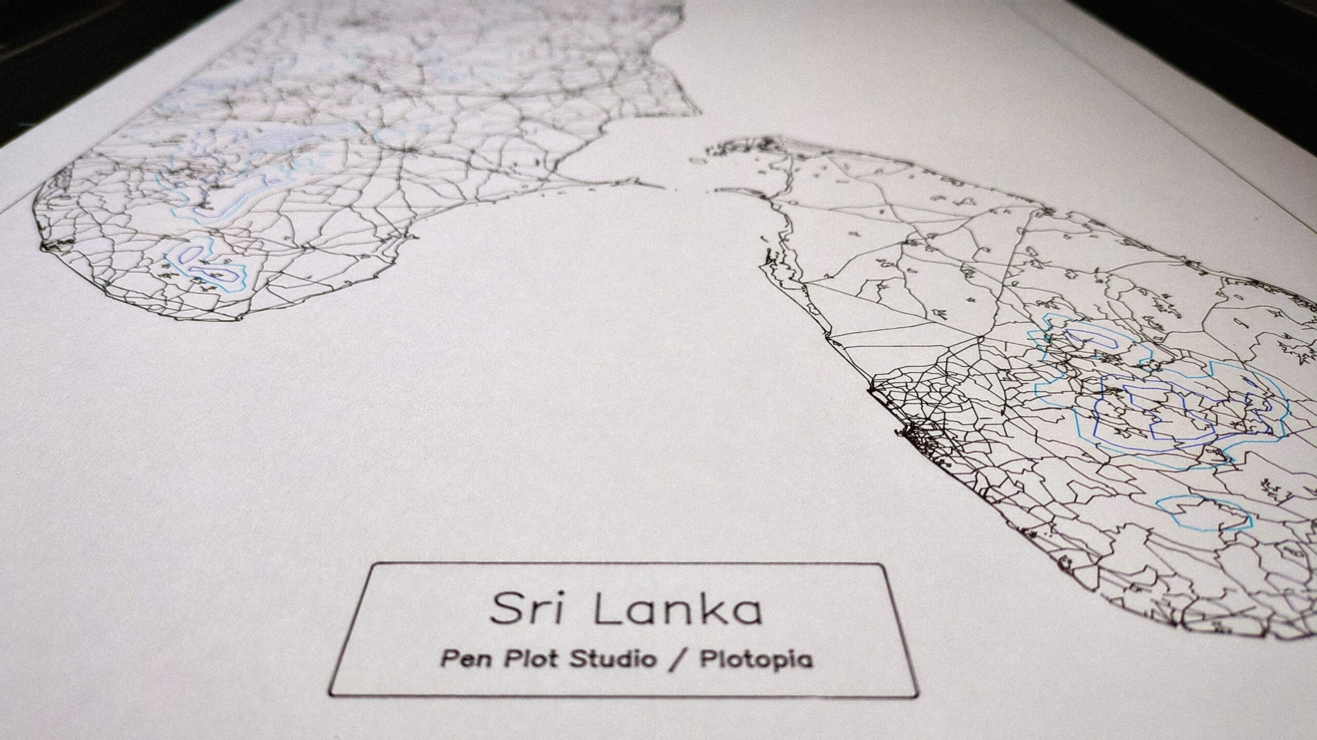 Sri Lanka close Close up of pen plotted image of the island of Sri Lanka and southern India