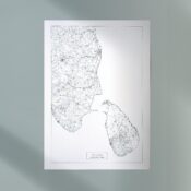 Sri Lanka mock wall poster Pen plotted map of the island of Sri Lanka and southern India hanging on a wall (mock up)