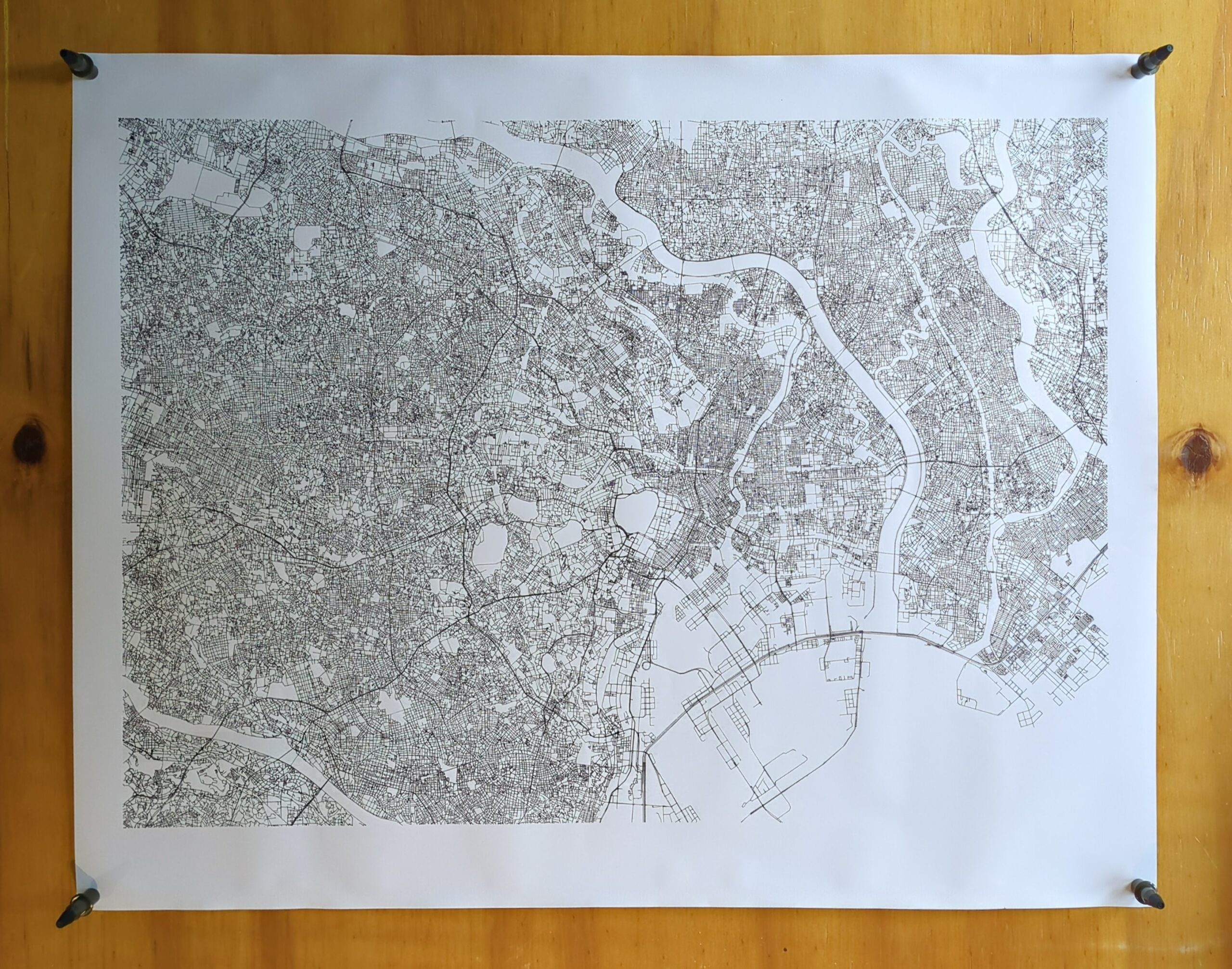 Tokyo_plot_full_A0 Top down view of A0 sized paper pen plot of Tokyo streets.